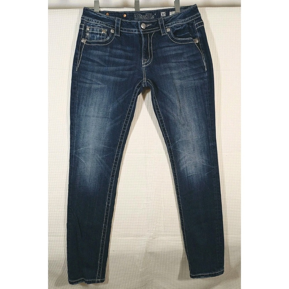 Miss Me Signature Skinny Jeans Womens 30 Dark Wash Embroidered Rhinestone...